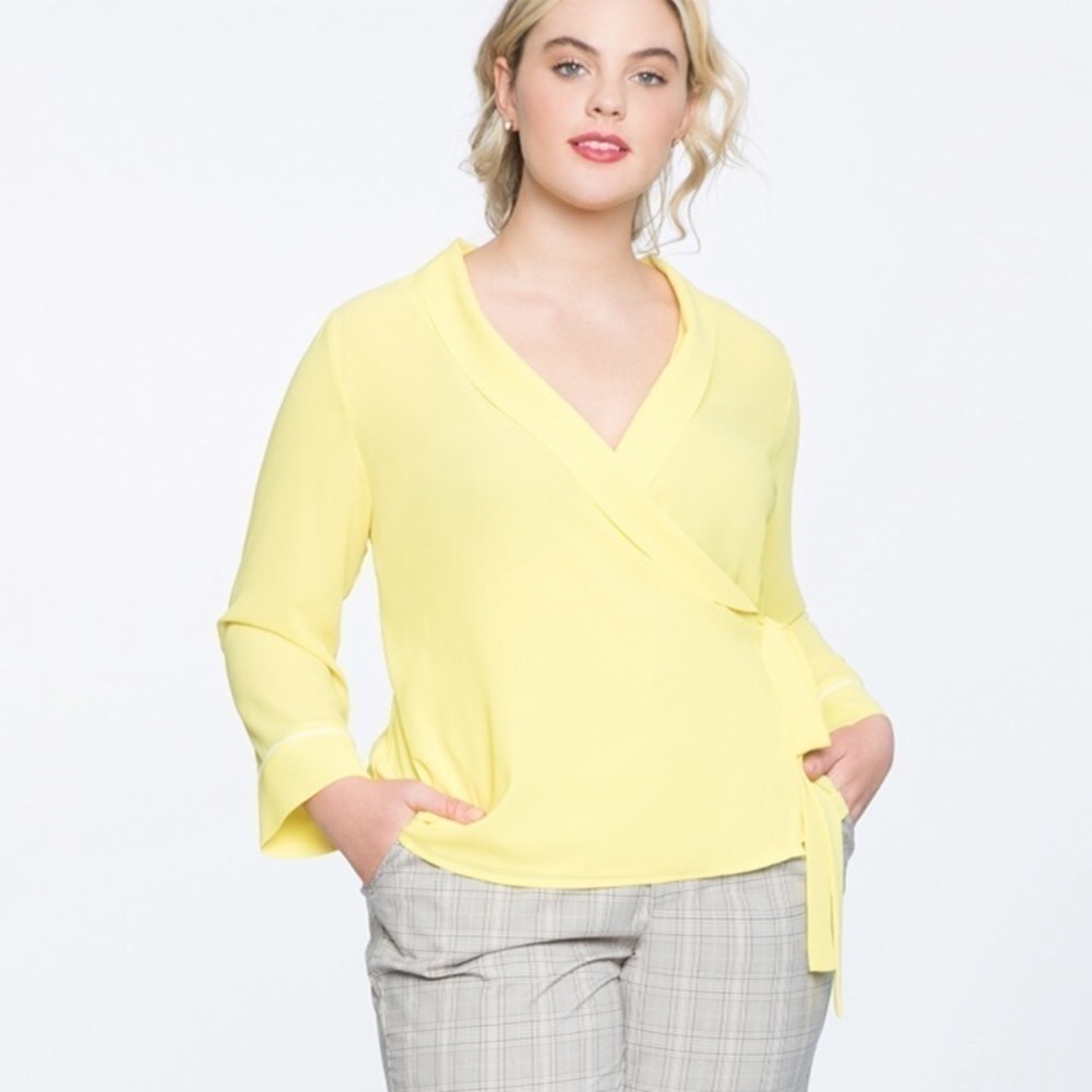 Eloquii Yellow Wrap V Neck Top Blouse Shirt 28